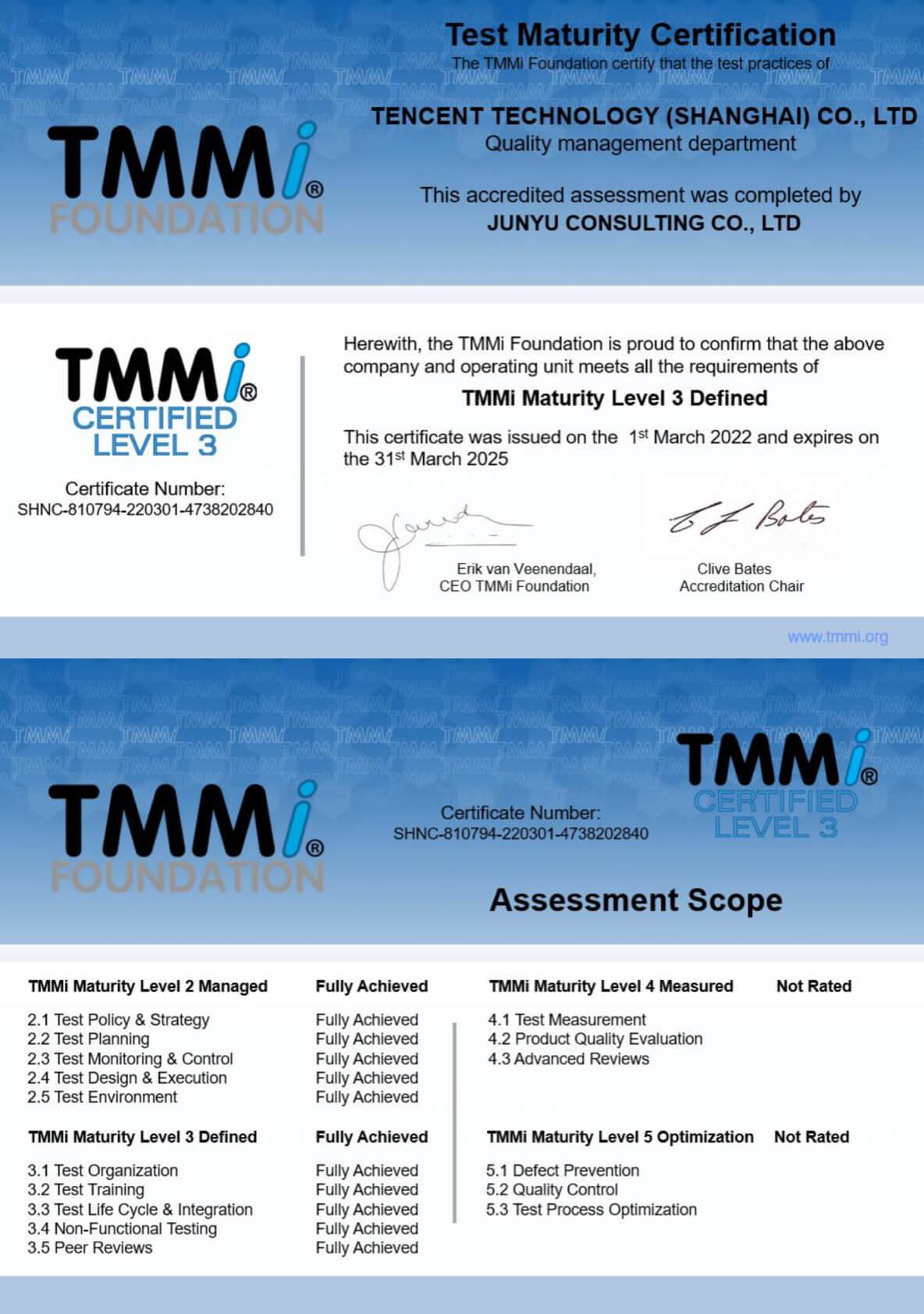 TMMi 3级证书